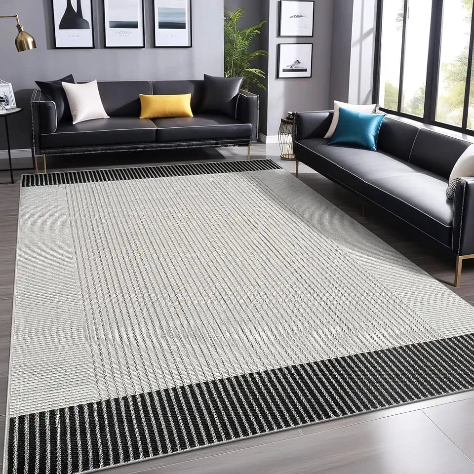 Luul Home Modern Micro Loop Indoor Area Rugs for Living Room Bedroom Kitchen Geometric Striped Black-White 4x6 Luxury Durable Low and High Pile Non-Shedding Stain Resistant Soft Area Carpet 4 x 6
