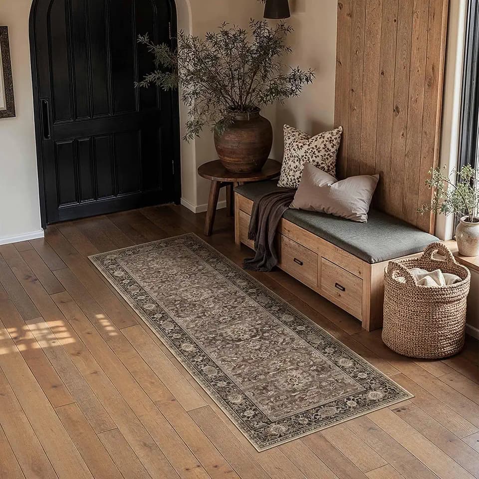 HUGEAR Brown Washable 2x6 Runner Rugs for Hallway Entryway