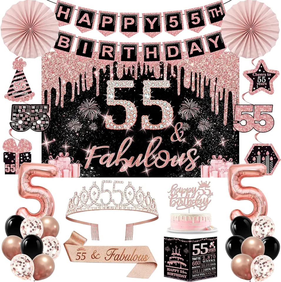 55th Birthday Decorations for Women,32PCS 55th Birthday Party Decorations