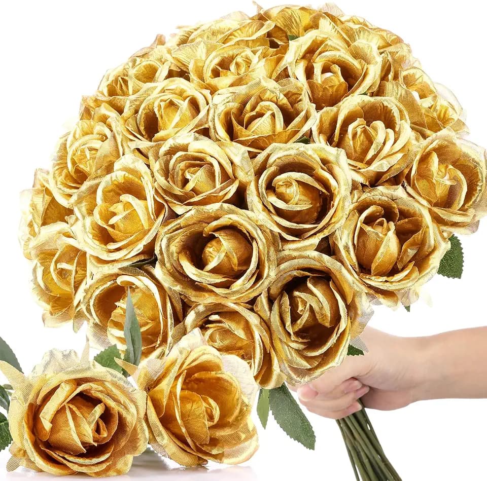 Thiccywoov Gold 30 Pcs Artificial Roses in Bulk, 20 in Long Stem