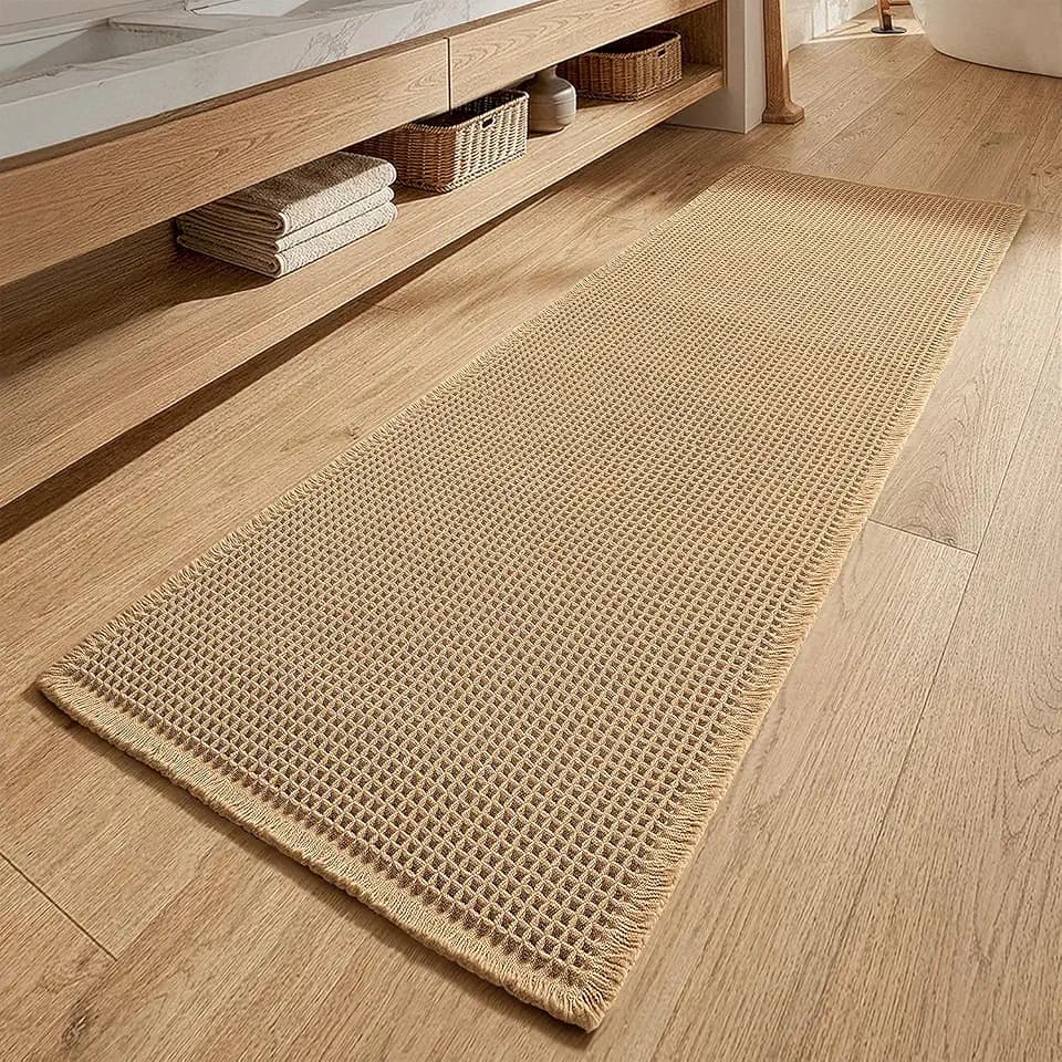 MIULEE Waffle Bathroom Runner Rugs Boho Long Bath Mat 2'x6'(24"x72") Brown
