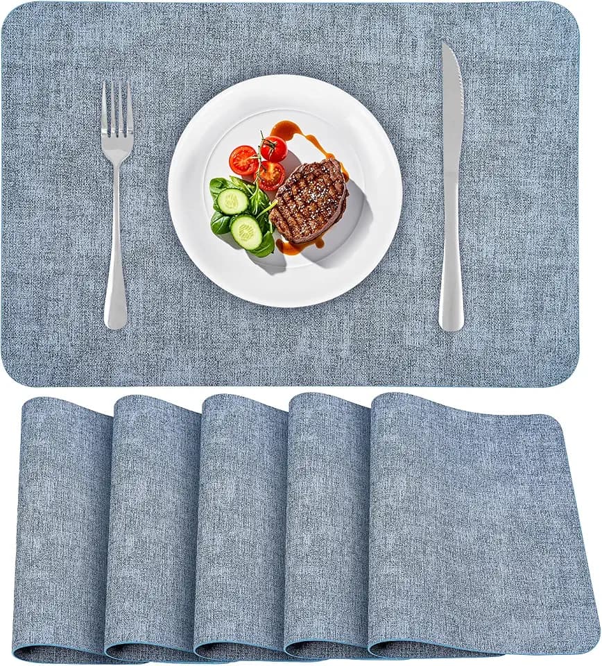 Faux Leather Placemats Set of 6 Heat Resistant Table Mats 17×12 Inch