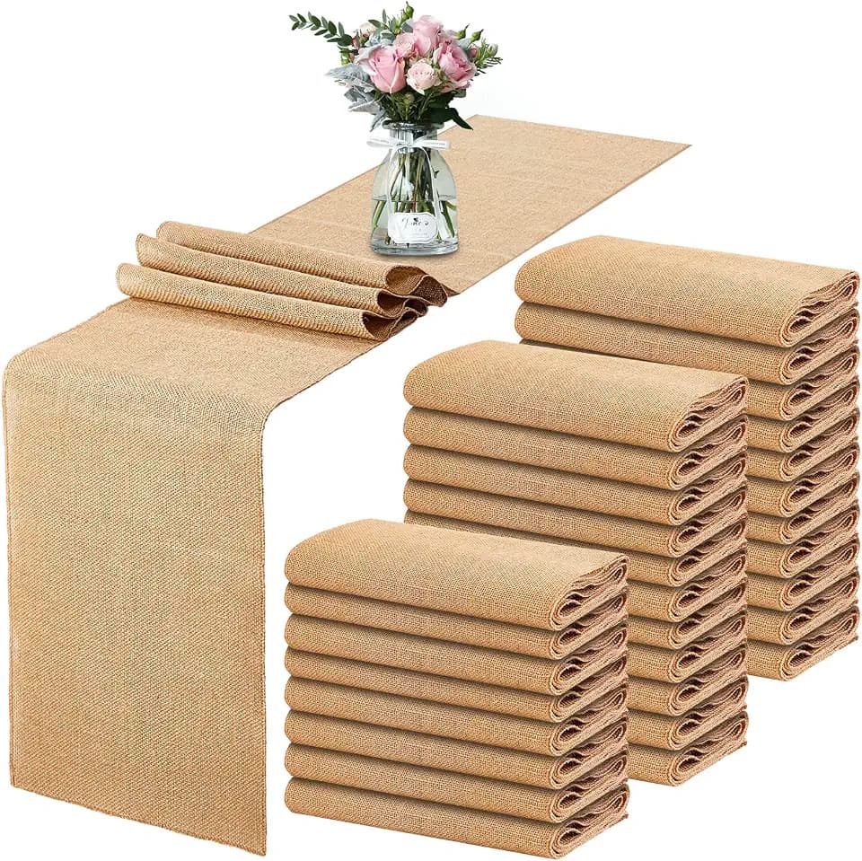 Chumia 30 Pack Burlap Table Runners Rustic Wedding Party,Classic Style