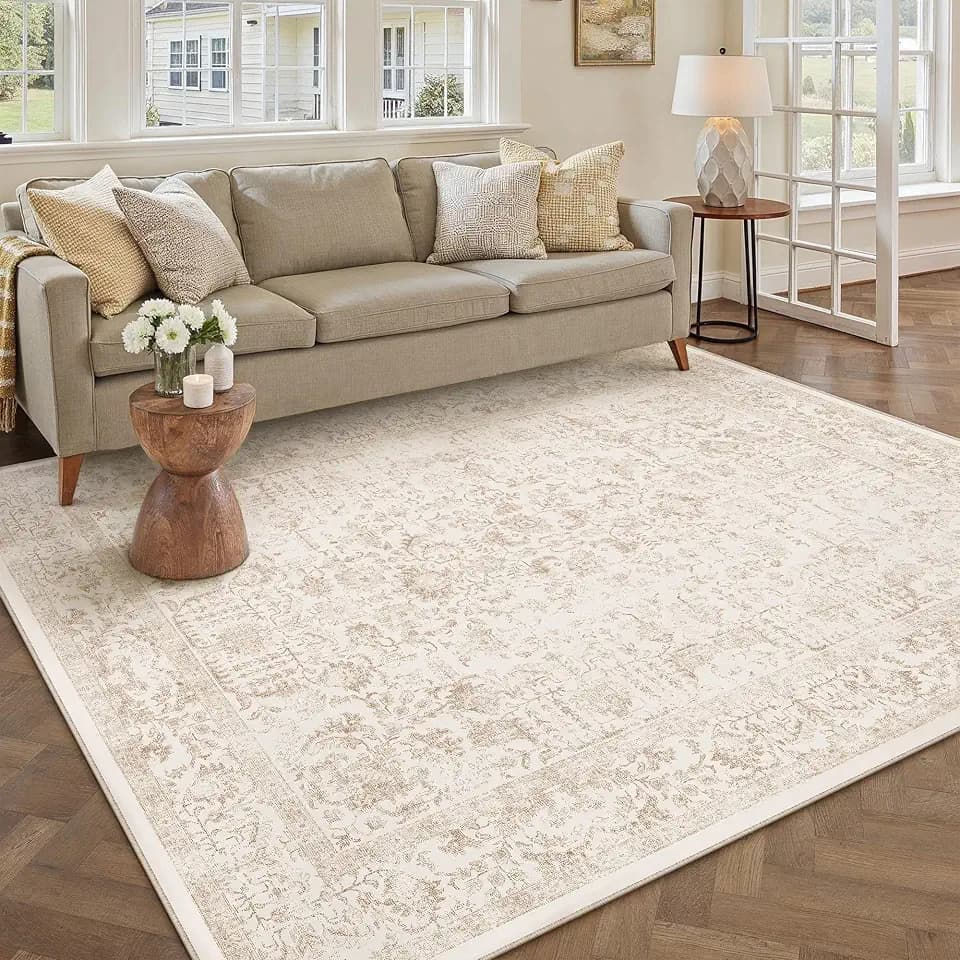 PureCozy Beige Area Rug 5x7 Vintage Floral