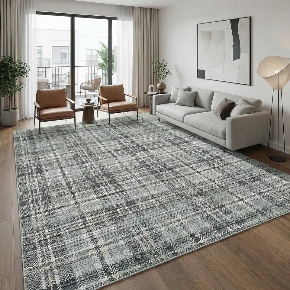 Garvee Washable 8x10 Rugs for Living Room Tartan Plaid, Non Slip