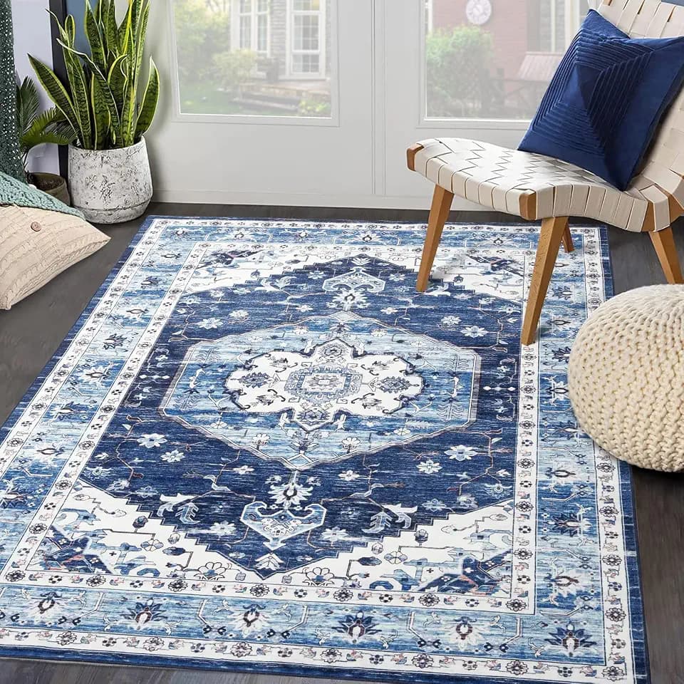 WESTLOOM Area Rug 8x10 Washable Rug Vintage Living Room Rugs Large Rugs Medallion Distressed Carpets Indoor Soft Floor Anti Slip Carpet for Under Dining Table Bedroom Farmhouse Home Office