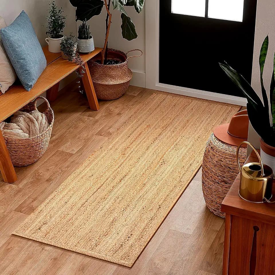 Indian Hand Woven Braided Natural Jute Area Rug, Bohemian Rugs for Dining, Kitchen, Hallway Nursery Décor, Natural Beige Color (3' x 10' Runner / 90 cm x 300 cm)