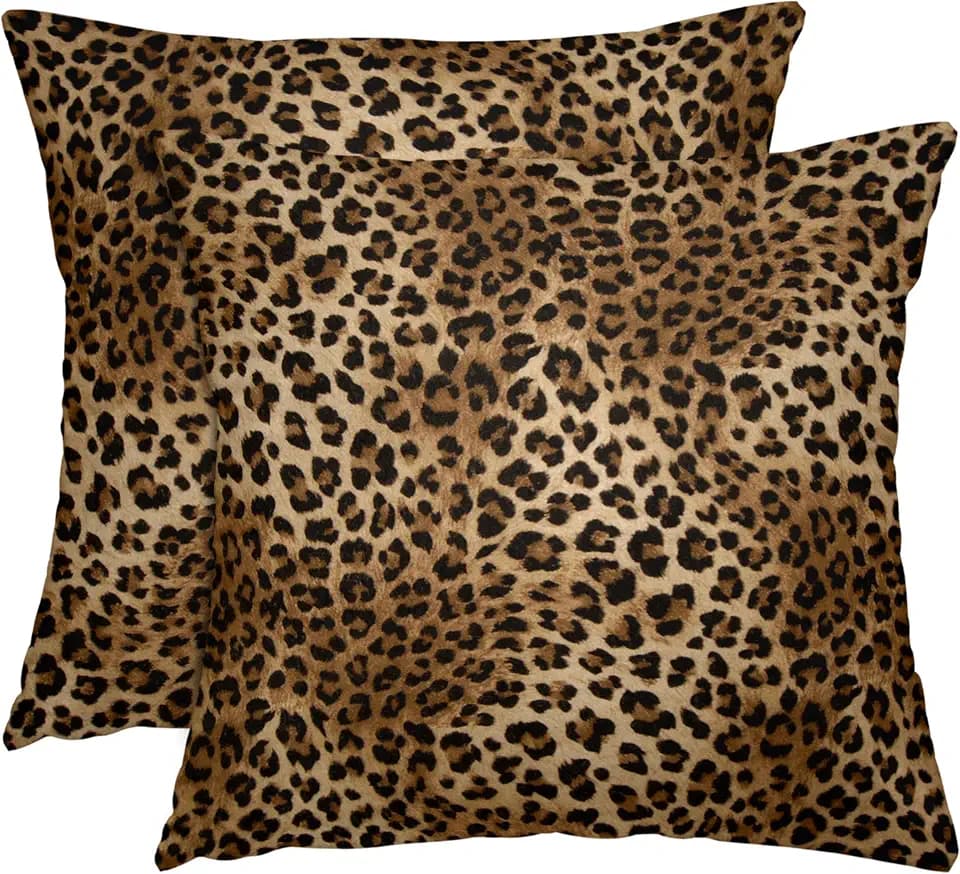 Leopard Print Throw Pillow Covers 18x18 Inches Deep Brown Cheeth Decorative Pillow Case Set of 2 Soft Velvet Pillows Cushion Cover for Couch Bed Sofa Living Room (Deep Brown, 18" L x 18" W)