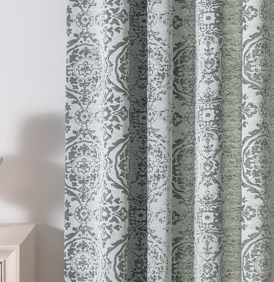 JOOJA Grey Curtains - 84 inch Length, 2 Panels Set, Jacquard Patterned, Semi-Blackout Boho Curtains for Bedroom & Living Room