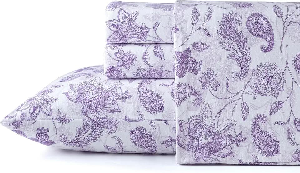 Pointehaven 180 GSM Brushed Cotton Flannel Sheet Sets (Paisley Court, Twin XL)