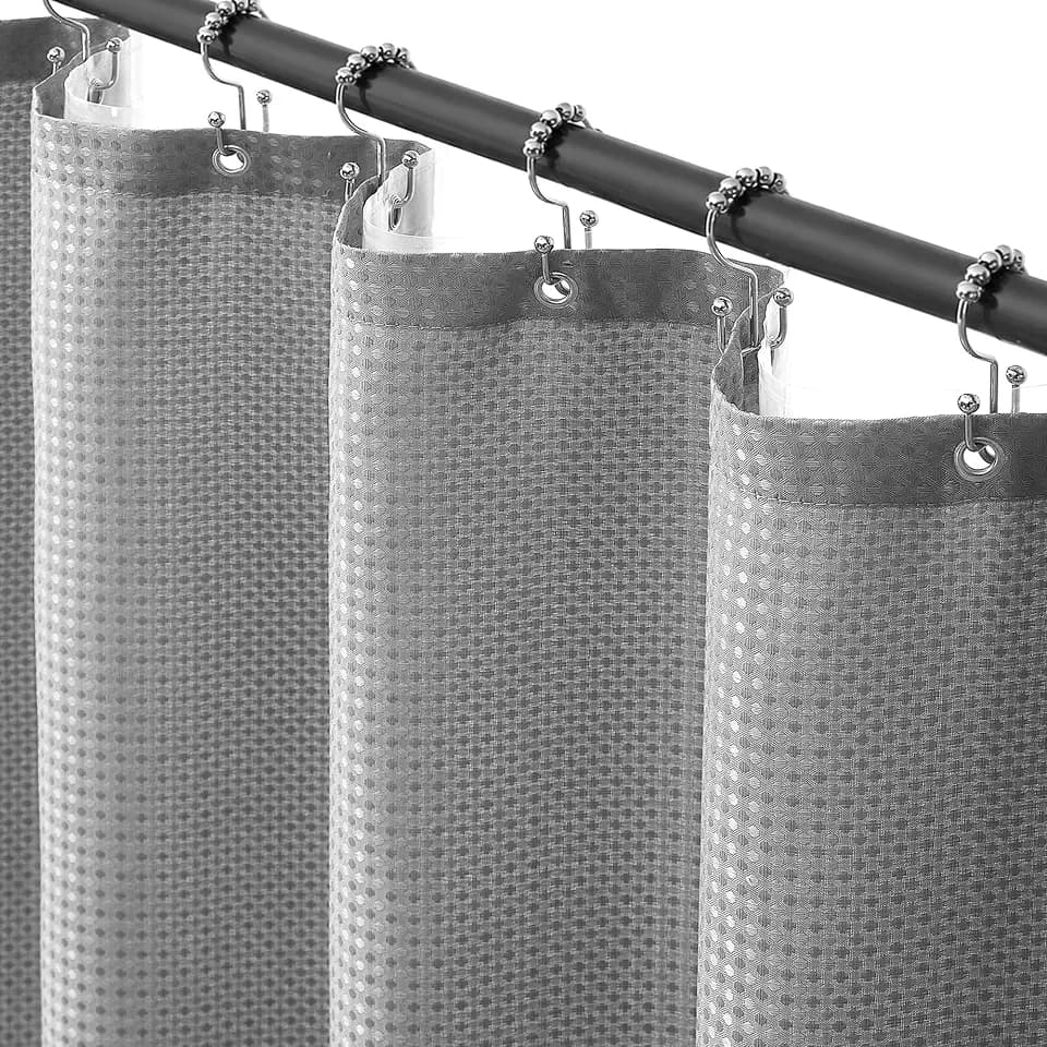 Siiluminisoy Shower Curtain and Liner Set, Waffle Shower Curtain Set with 12 Stainless Steel Hooks, Waterproof Luxury Fabric Shower Curtains for Bathroom and Hotel, Grey, 72" W x 72" H