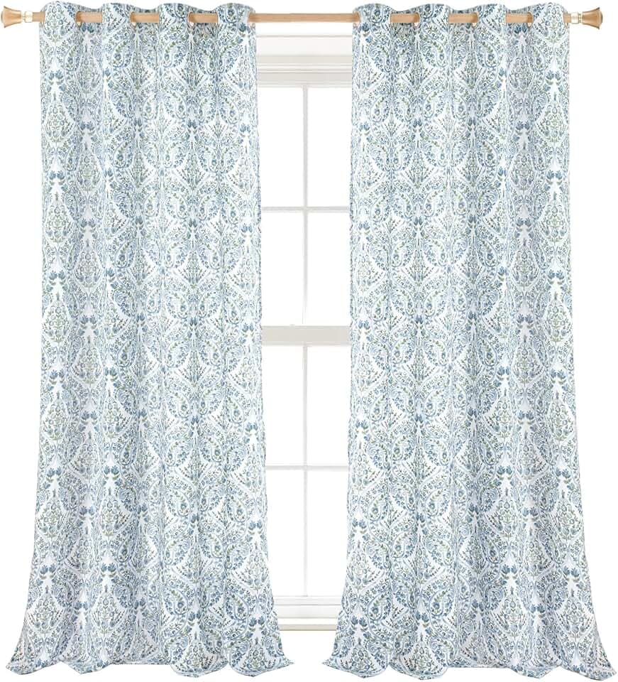 BGment Blue Paisley Floral Curtains for Living Room 90 Inch Long - 2 Panels