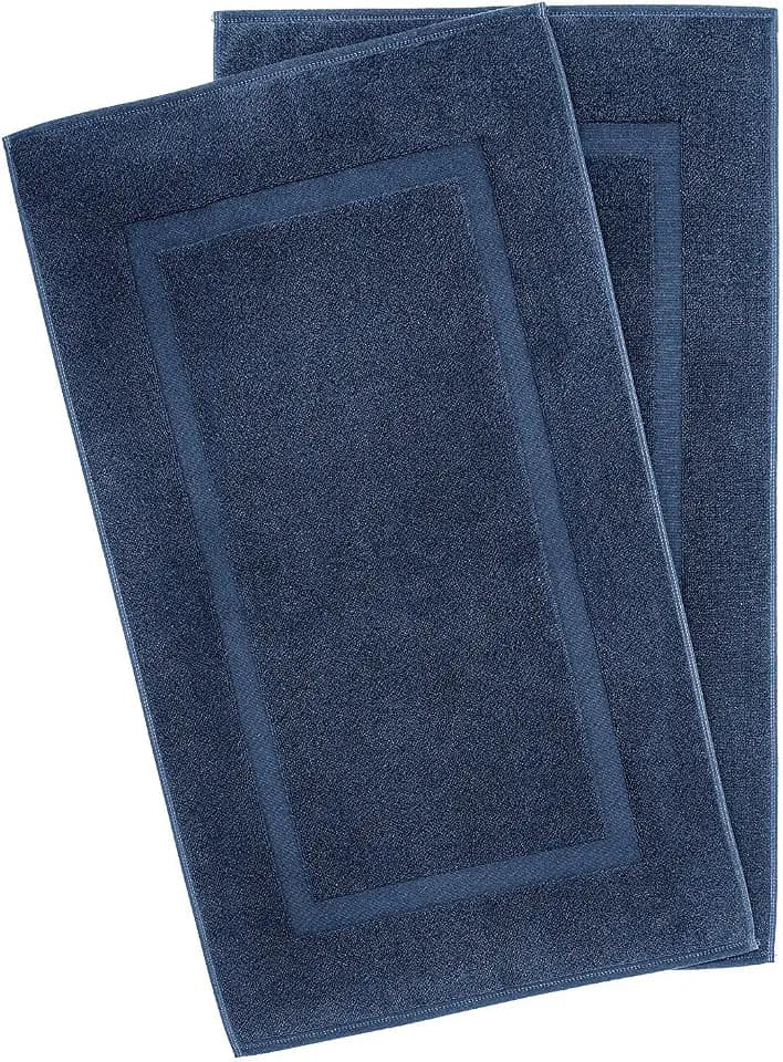100% Cotton Bath Mats for Bathroom Floor Set of 2 Pack, 20x34 Soft Absorbent Washable Quick Dry Tub Bathmat, Navy Blue