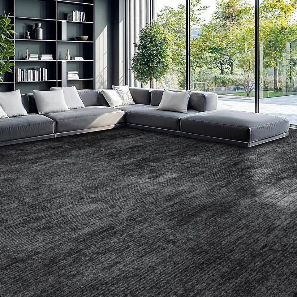 6x9 Washable Area Rug, Black Solid Area Rugs for Living Room & Bedroom