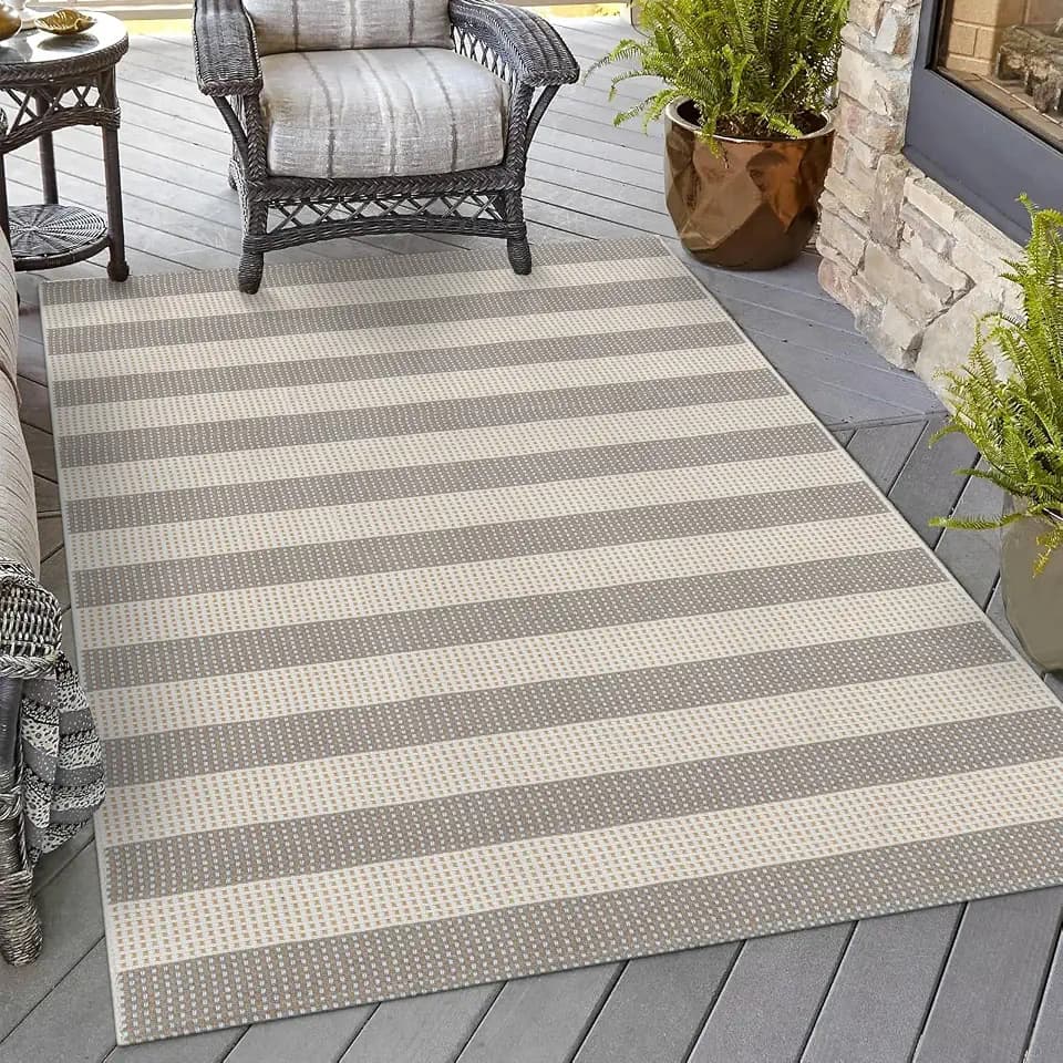 OJIA Outdoor Area Rugs 4'x6' Striped Patio Rug Washable Woven Camping Rug