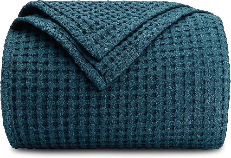 Comfy Cubs 100% Cotton Waffle Weave Throw Blanket Breathable Skin-Friendly Soft Lightweight Blankets - Perfect Warm Textured Blanket Layer - Size for Couch Bed & Sofa (Neptune, 50" X 60")