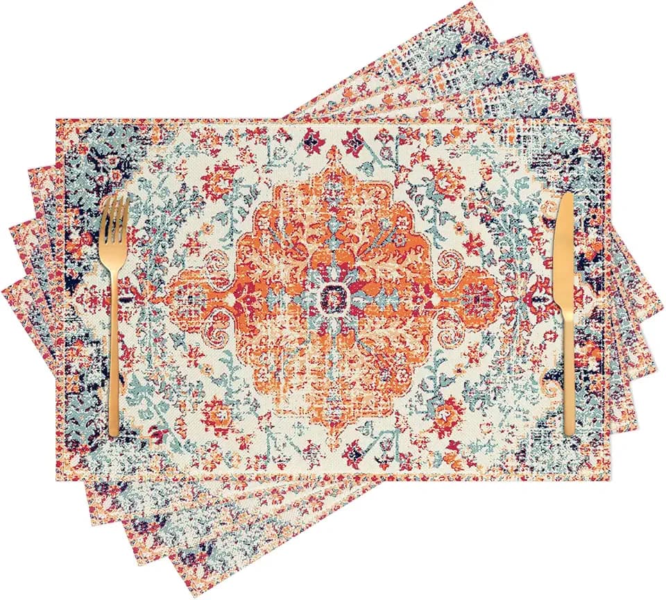 Boho Placemats Set of 4 Orange Blue Place Mats Indoor