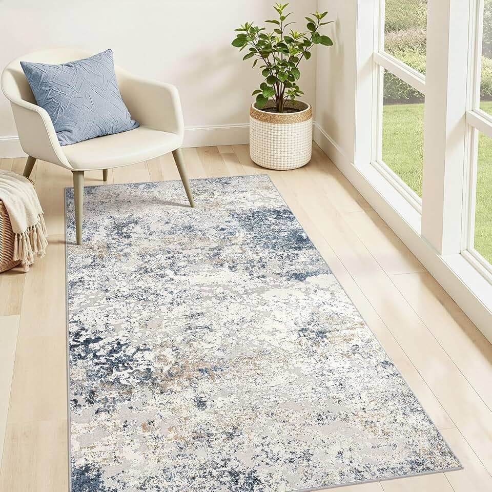 DMOYEST 3x5 Entryway Area Rug Washable Abstract Beige Blue Small Carpet