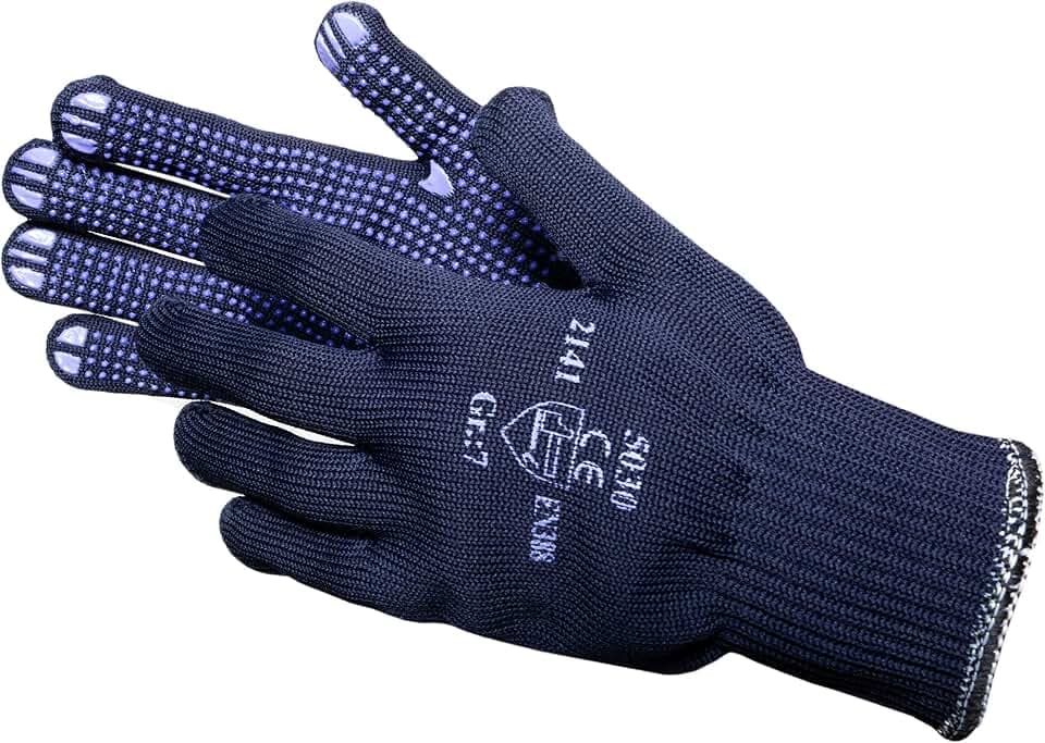 JAH Baumwoll-Polyester-Strickhandschuh in Blau mit PVC-Noppen