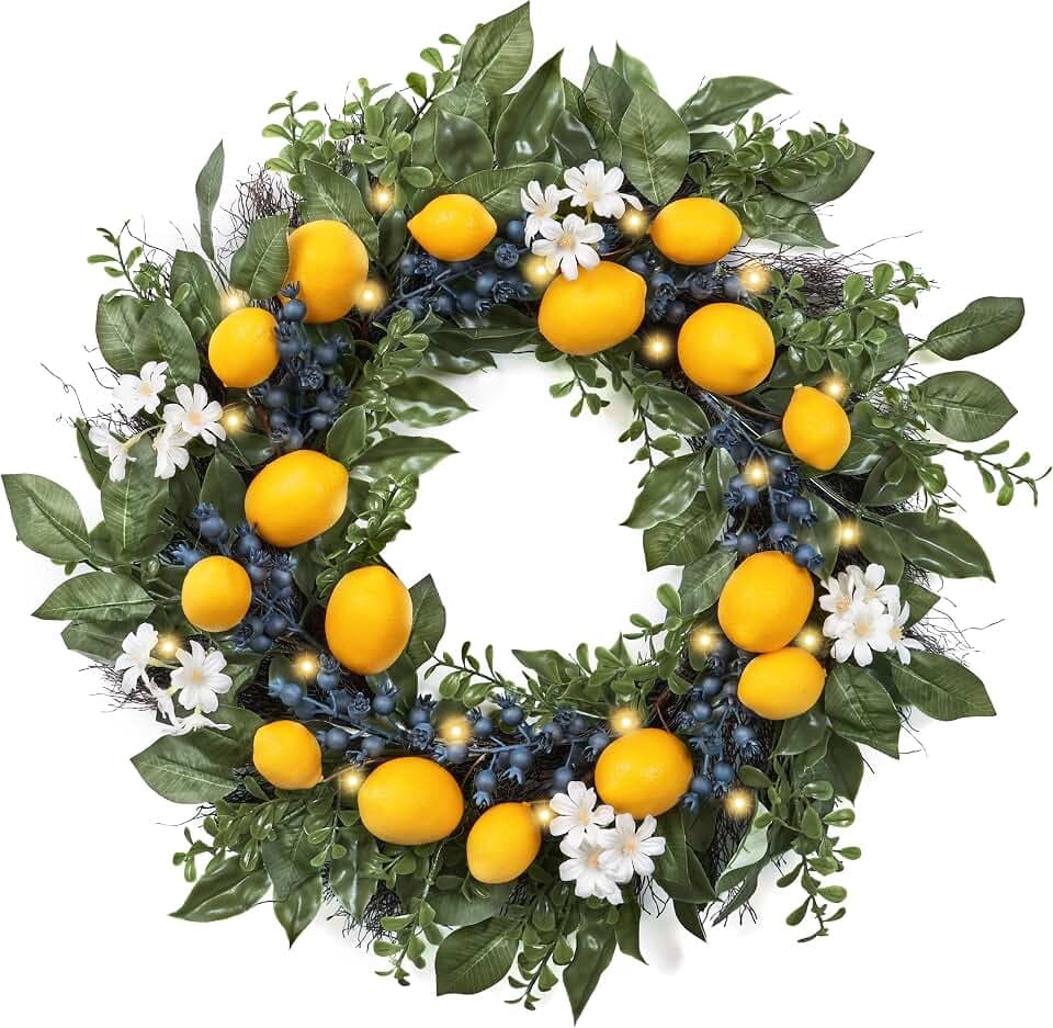 Valery Madelyn 24'' Artificial Lemon Wreath for Front Door Summer Decor