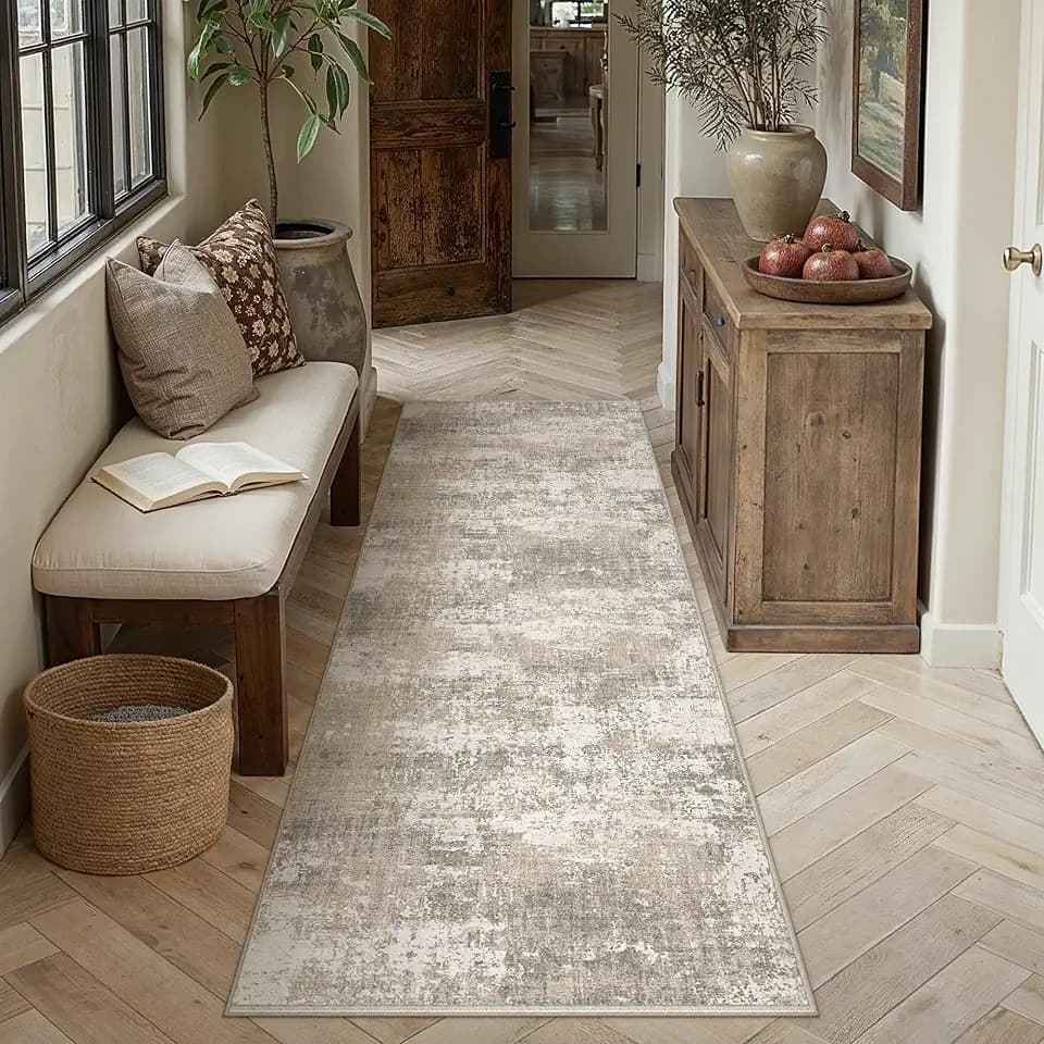 PureCozy Beige Brown Runner Rug 2x6 Modern Abstract
