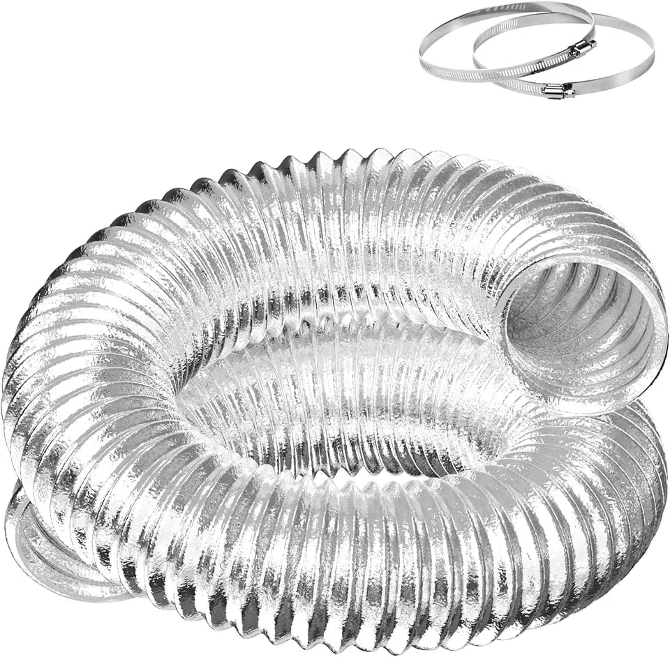 Flexible 6-Inch Aluminum Ducting, Dryer Vent Hose, Heavy-Duty Three-Layer Protection, 25-Feet Long for Heating Cooling Ventilation & Exhaust, Silver