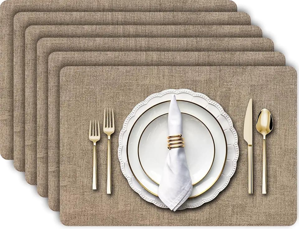 Aofmee Faux Leather Placemats Set of 6 - Waterproof - Wipeable - Washable - Heat Resistant - Anti Slip Stain Resistant Kitchen Dining Table Place Mats, Suitable for Indoor & Outdoor Use, Easy to Clean