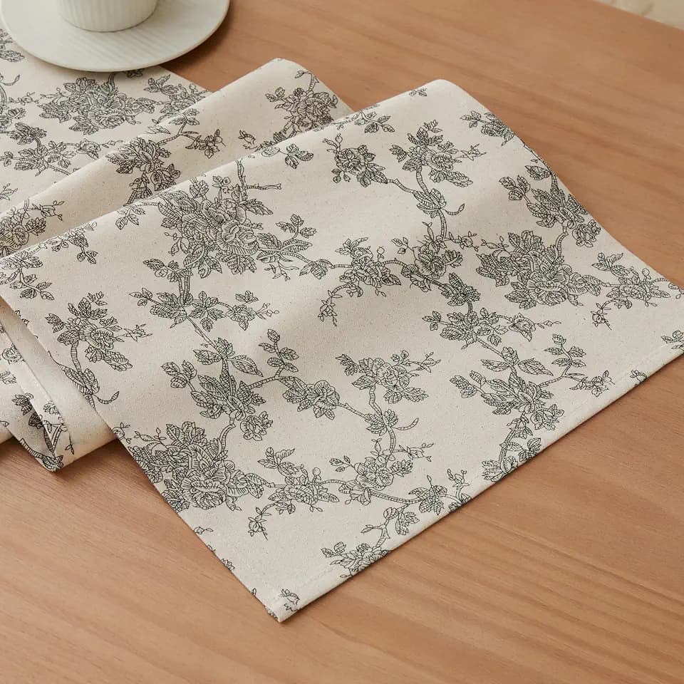 French Pastoral Farmhouse Table Runners, 13x108 Inch Black