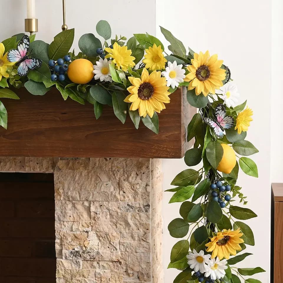 Valery Madelyn 6ft Artificial Lemon Sunflower Summer Garland for Mantel
