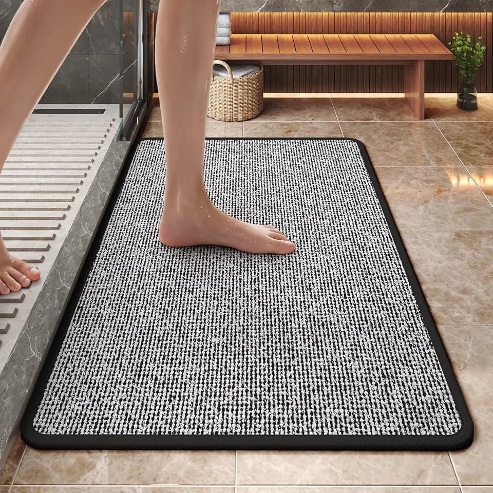 Bathroom Rugs Non Slip Washable, Ultra Thin Bath Mat 20"x31" Black