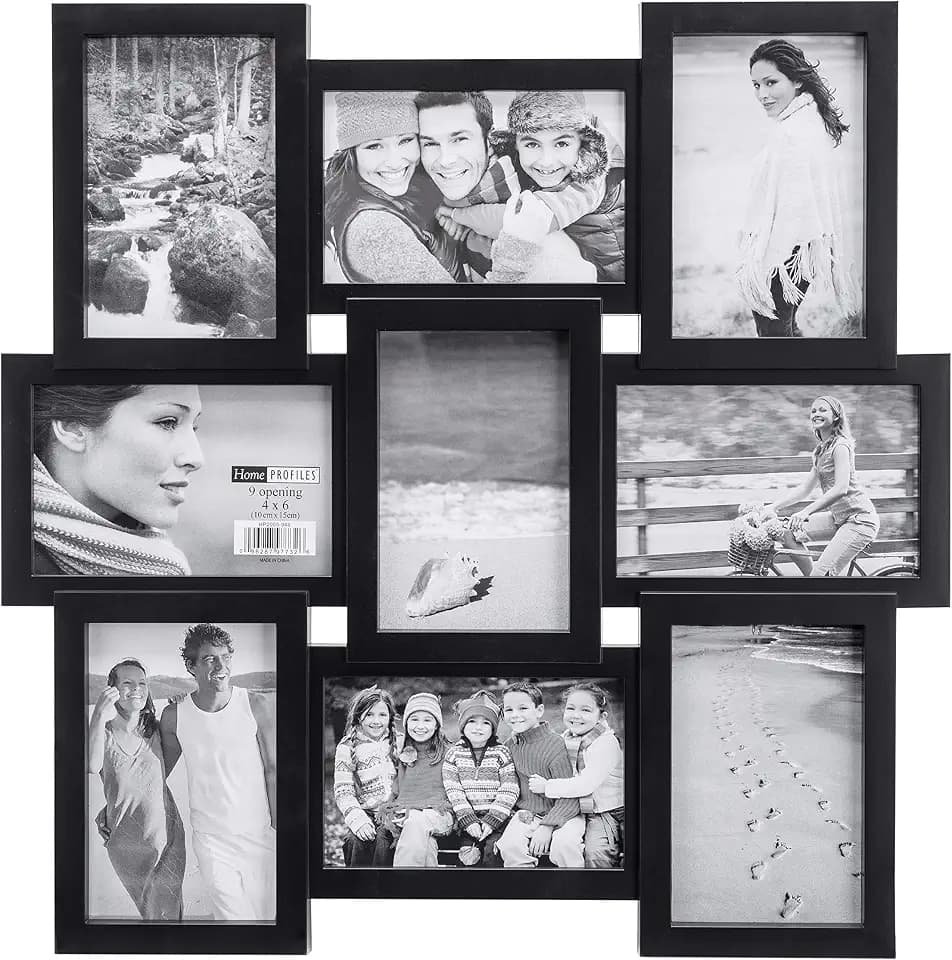 Malden 4x6 9-Opening Collage Picture Frame - Displays Nine 4x6 Pictures - Black