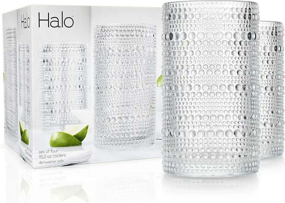 Glaver's Hobnail Drinking Glasses, Set of 4 Clear Vintage Beaded Glass Cups, 15 Oz. Cocktail Drinking Glassware Set, For Water Juice, Smoothies. Home, Dinner, Bar uses.