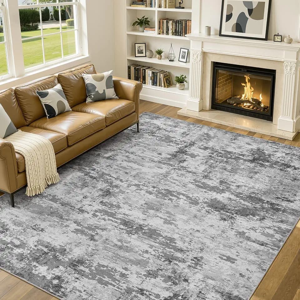 Abstract Rug 8x10 Washable Large Living Room Area Rug Dark Gray