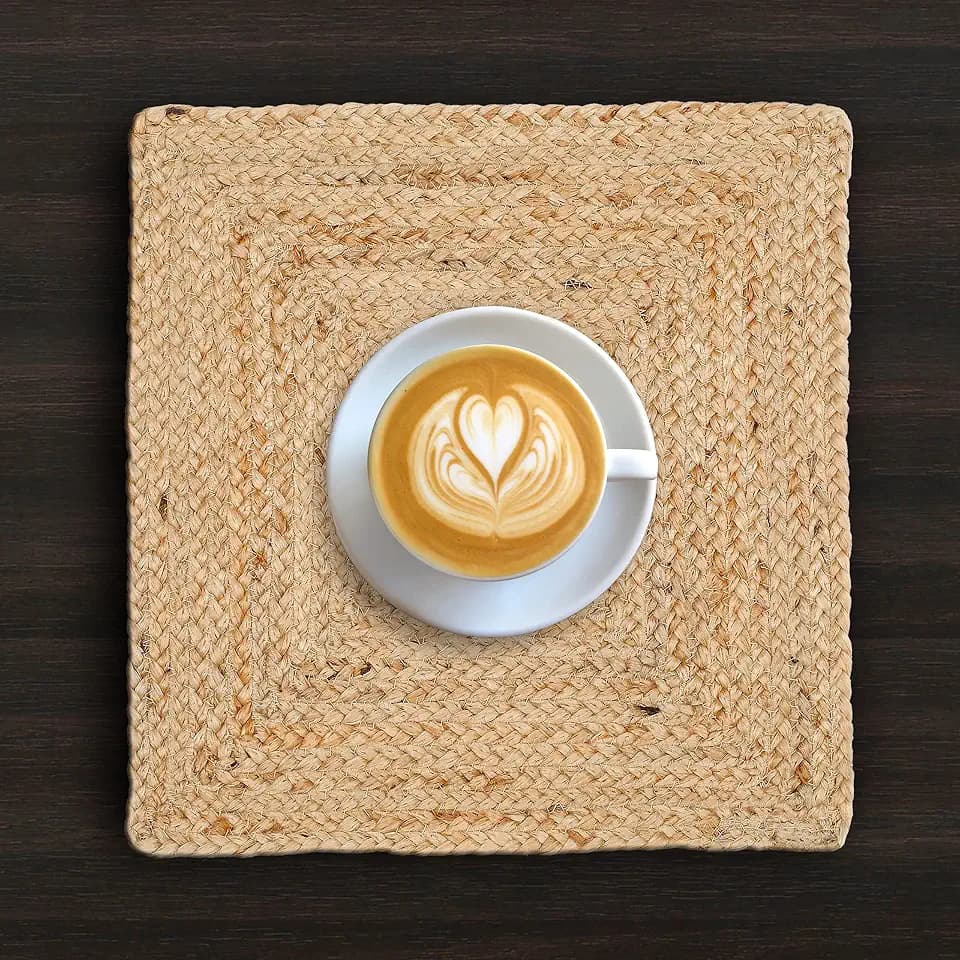 Ramanta Home Jute Braided Placemats Set of 4 14x14 Inches - Natural