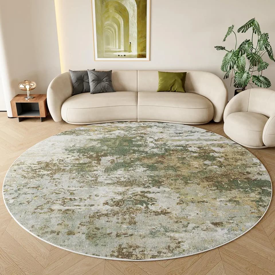 Green Round Rugs 6ft Washable Circle Area Rug for Entryway Kitchen, Non Slip Soft Low Pile Stain Resistant, Boho Circular Carpet for Living Room Bedroom Dorm Dining Room Table, Sage Green