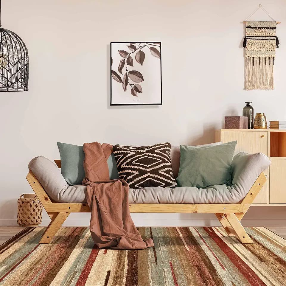 Superior Indoor Area Rug, Jute Backing, Striped Rugs for Entryway, Living Room, Kitchen Floors, Office, Plush Soft Floor Cover, Modern Abstract Rug, Fulgor Collection, 4' x 6', Beige Multi
