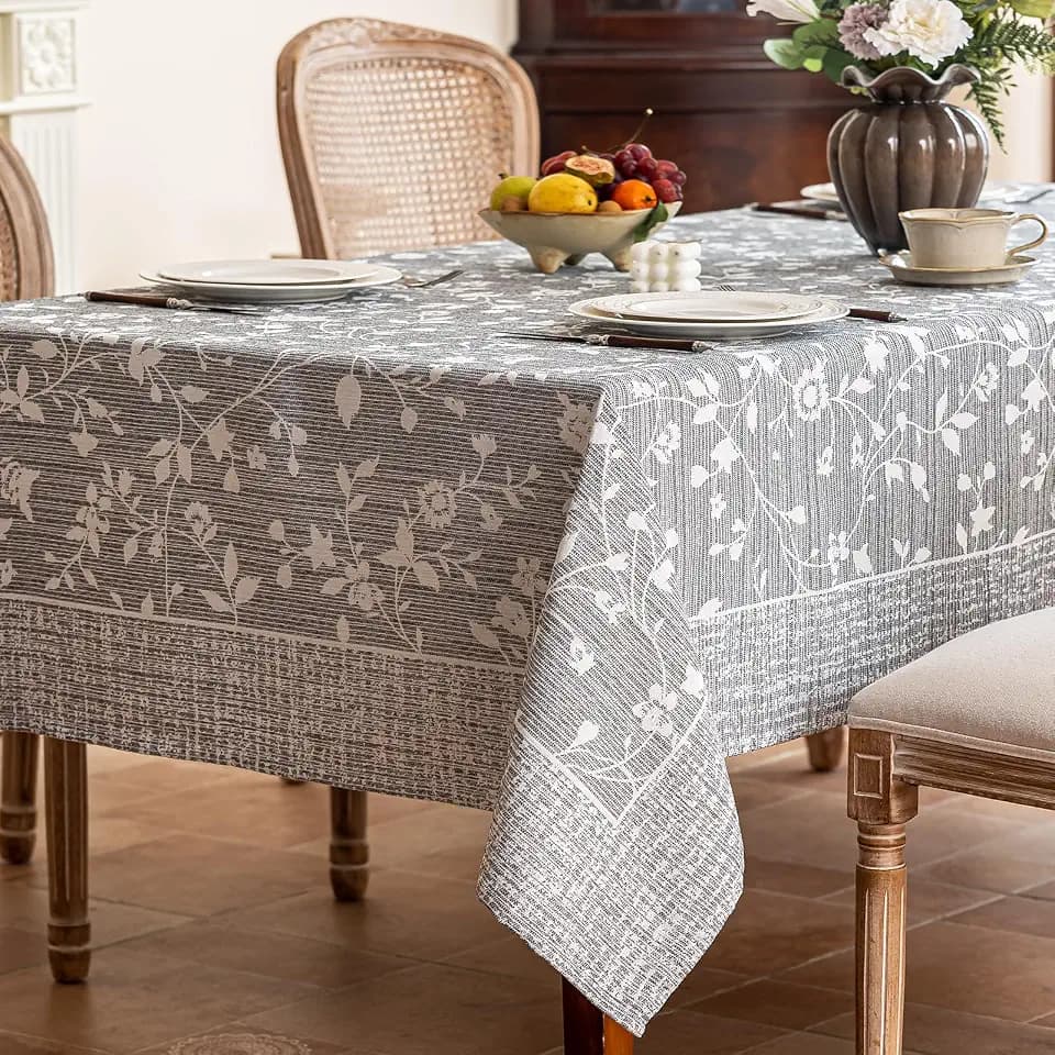 Midsummer Breeze French Country Gray Floral Tablecloth Square 60”x60”