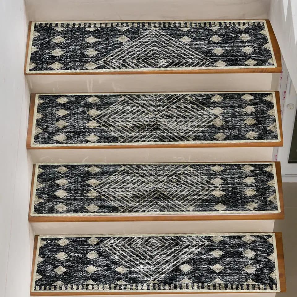 Tinideya 15 Pcs Non-Slip Stair Treads, for Wooden Steps - Safety Stair Mats with TPR Backing & Plush Surface, 28"x9" Indoor Outdoor Carpet Runners for Kids, Elders, Pets, Boho Style