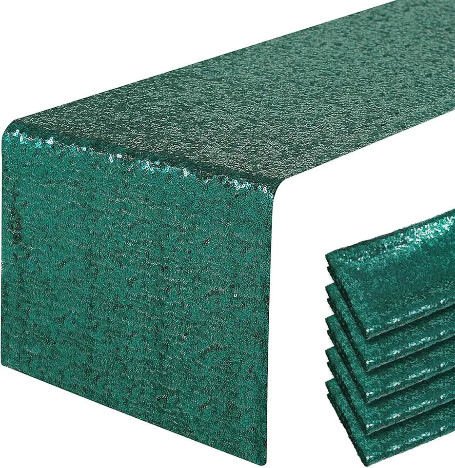 6 Packs 12 x 108 inches Hunter Green Sequin Table Runner, Glitter Hunter Green Table Runner for Wedding Birthday Bachelorette Holiday Party Supplies Decorations Bridal Shower Baby Shower