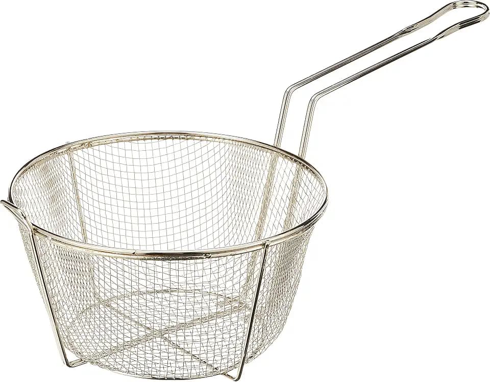 Winco 10 1/2" Silver Fry Nickel-Plated Steel Fry Basket Round