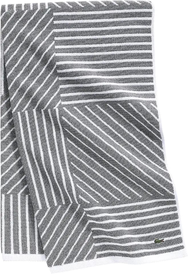 Lacoste Guethary Striped 100% Cotton Bath Towel, Meteorite, 30"x54"
