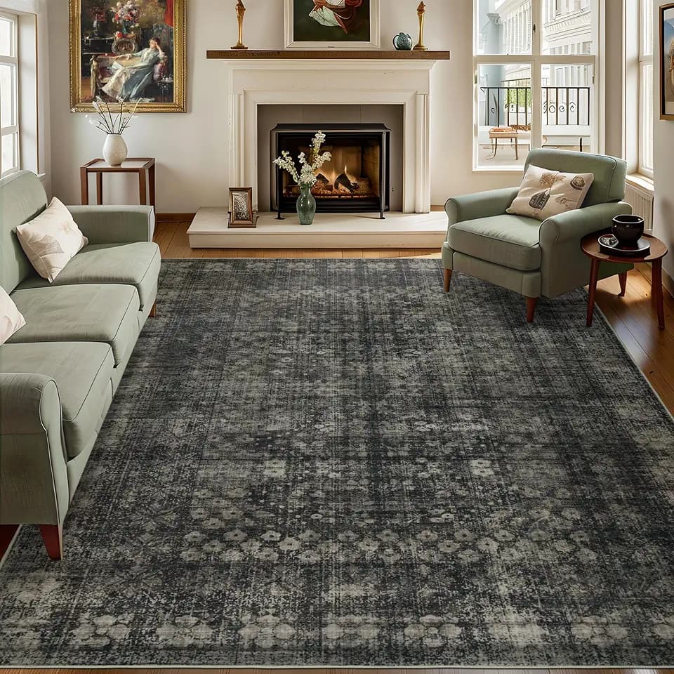 9x12 Vintage Washable Area Rug, Black