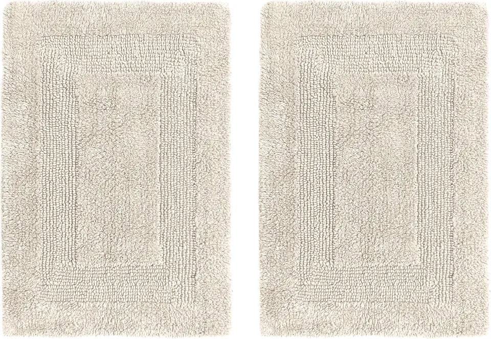 COTTON CRAFT 2 Pack Reversible Bath Mat - Soft Plush Bath Rug -20x30- Linen