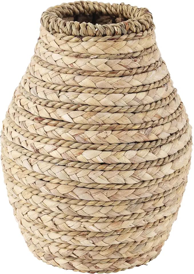 Deco 79 Seagrass Handmade Decorative Vase Braided Centerpiece Vase, Vase for Home Decoration 8" x 8" x 10", Light Brown