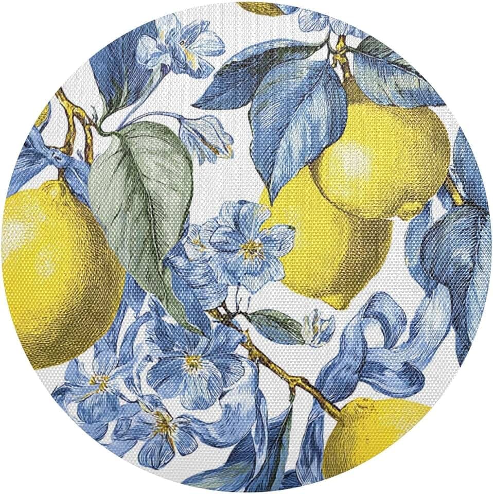 Lemon Round Placemats Set of 4 Yellow Lemons Non-Slip Place Mats