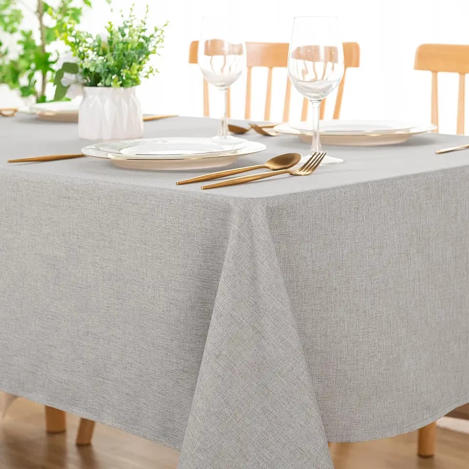 DWCN Rectangle Faux Linen Tablecloth, Table Cover, 54 x 80 Inch, Light Grey