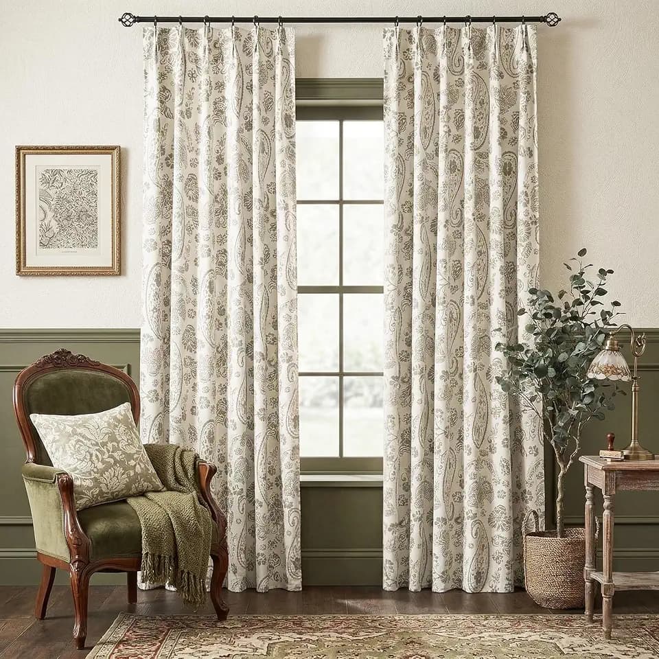 Vintage Floral Blackout Curtains 90 Inch, Neutral Boho Patterned Pinch Pleat Drapes, Nature Cottagecore Curtains for Bedroom Living Room, Taupe
