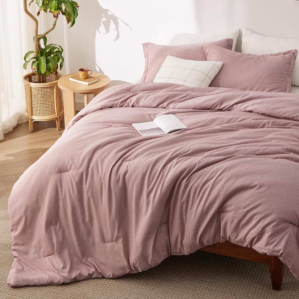 Bedsure Dusty Pink Queen Comforter Set, Cationic Dyed Bedding Set 3 Pcs