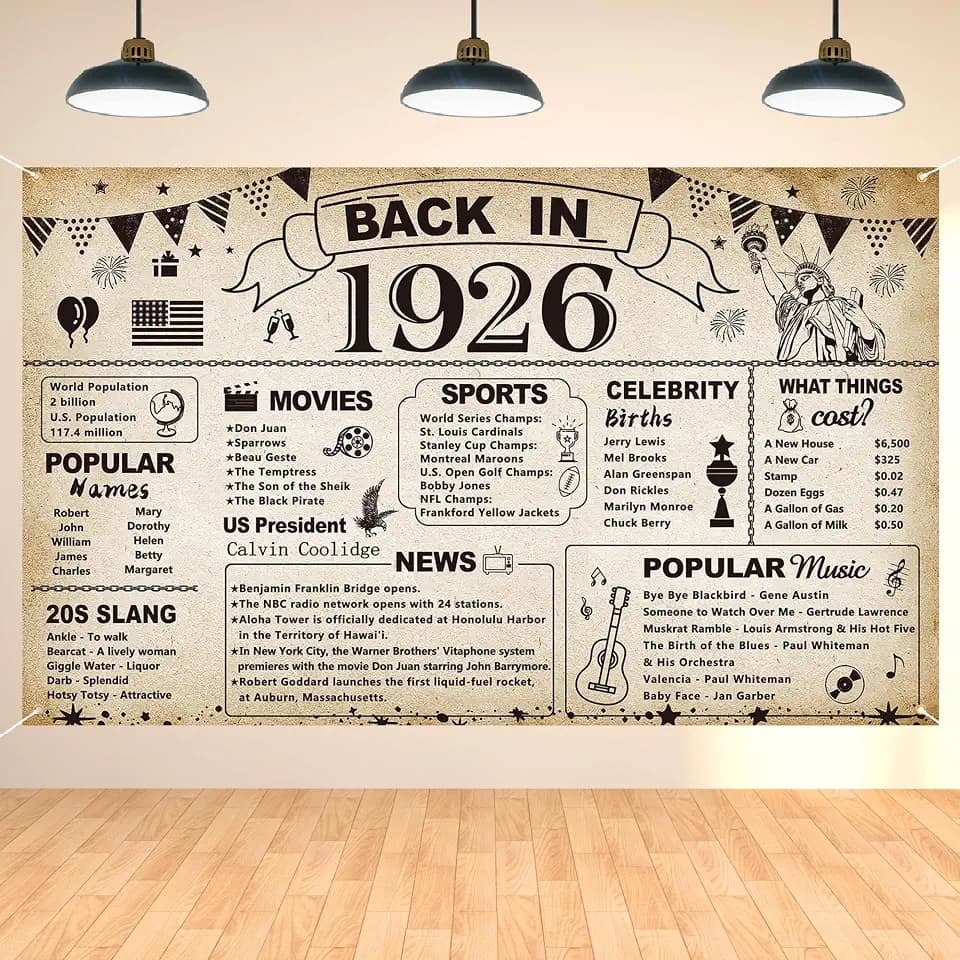 DARUNAXY 100th Birthday Party Decoration, Vintage Back in 1926 Banner