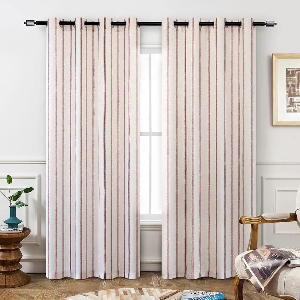 DriftAway Farmhouse Linen Stripe Blackout Curtains, W52xL84, Red